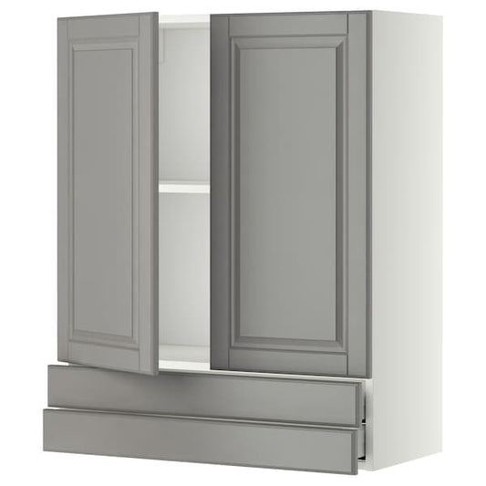 Ikea METOD / MAXIMERA - Wall cabinet w 2 doors/2 drawers, white/Bodbyn grey, 80x100 cm