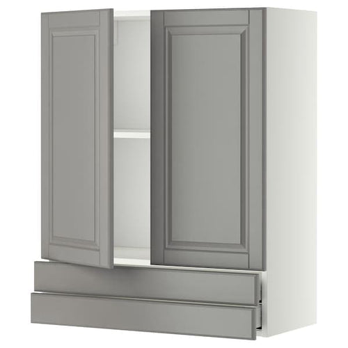 METOD / MAXIMERA - METOD / MAXIMERA Wall cabinet w 2 doors/2 drawers, white/Bodbyn grey, 80x100 cm