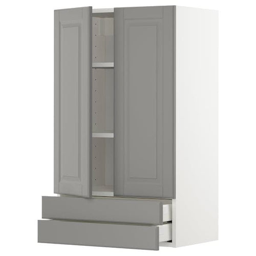 METOD / MAXIMERA - METOD / MAXIMERA Wall cabinet w 2 doors/2 drawers, white/Bodbyn grey, 60x100 cm