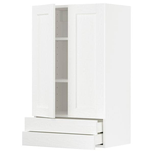 METOD / MAXIMERA - Wall cabinet w 2 doors/2 drawers, white Enköping/white wood effect, 60x100 cm - best price from Maltashopper.com 39473282