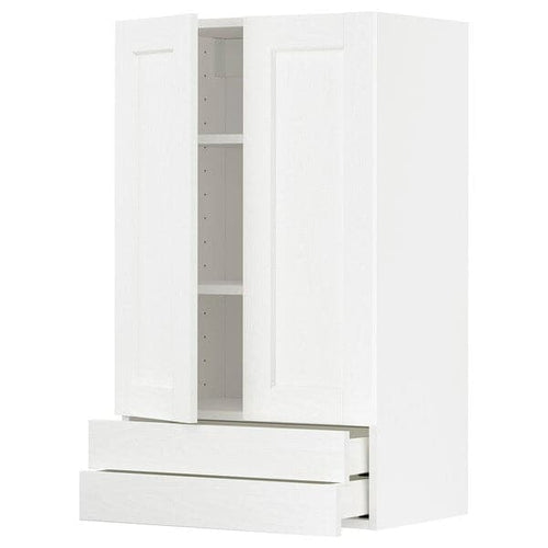 METOD / MAXIMERA - Wall cabinet w 2 doors/2 drawers, white Enköping/white wood effect, 60x100 cm