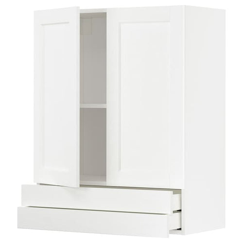 METOD / MAXIMERA - METOD / MAXIMERA Wall cabinet w 2 doors/2 drawers, white Enköping/white wood effect, 80x100 cm