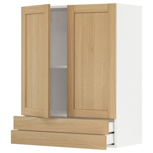 Ikea METOD / MAXIMERA - Wall cabinet w 2 doors/2 drawers, white/Forsbacka oak, 80x100 cm