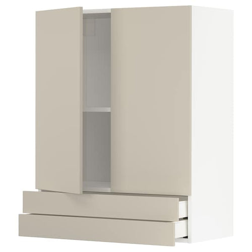 METOD / MAXIMERA - Wall cabinet w 2 doors/2 drawers, white/Havstorp beige, 80x100 cm