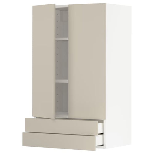 METOD / MAXIMERA - METOD / MAXIMERA Wall cabinet w 2 doors/2 drawers, white/Havstorp beige, 60x100 cm