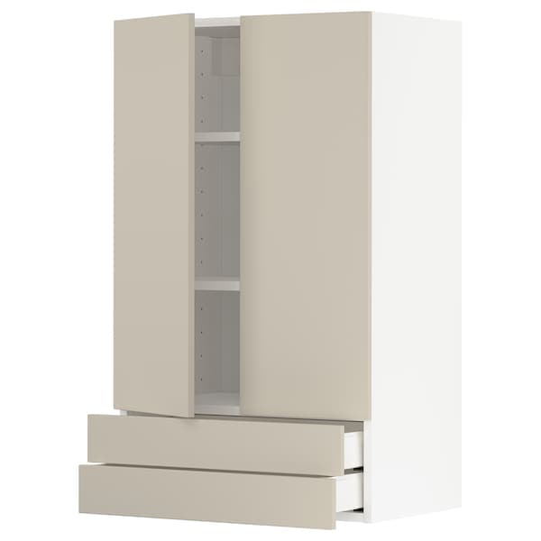 METOD / MAXIMERA - Wall cabinet w 2 doors/2 drawers, white/Havstorp beige, 60x100 cm