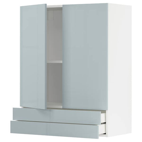METOD / MAXIMERA - Wall cabinet w 2 doors/2 drawers, white/Kallarp light grey-blue, 80x100 cm