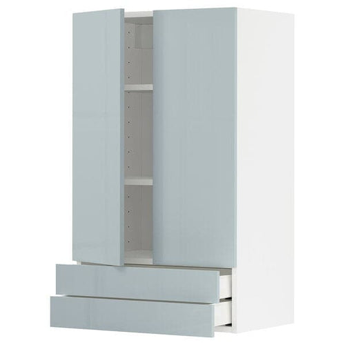 METOD / MAXIMERA - METOD / MAXIMERA Wall cabinet w 2 doors/2 drawers, white/Kallarp light grey-blue, 60x100 cm