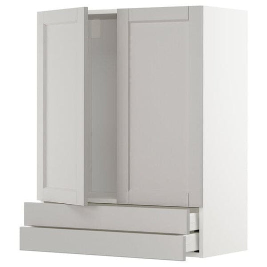 Ikea METOD / MAXIMERA - Wall cabinet w 2 doors/2 drawers, white/Lerhyttan light grey, 80x100 cm