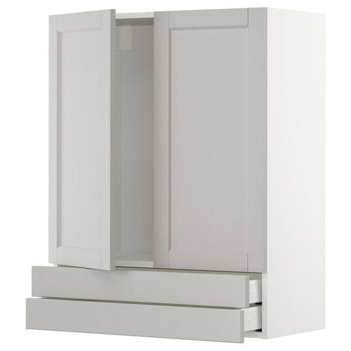 METOD / MAXIMERA - Wall cabinet w 2 doors/2 drawers, white/Lerhyttan light grey, 80x100 cm