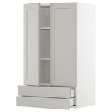 METOD / MAXIMERA wall cabinet w 2 doors/2 drawers, white/Lerhyttan light grey, 60x100 cm