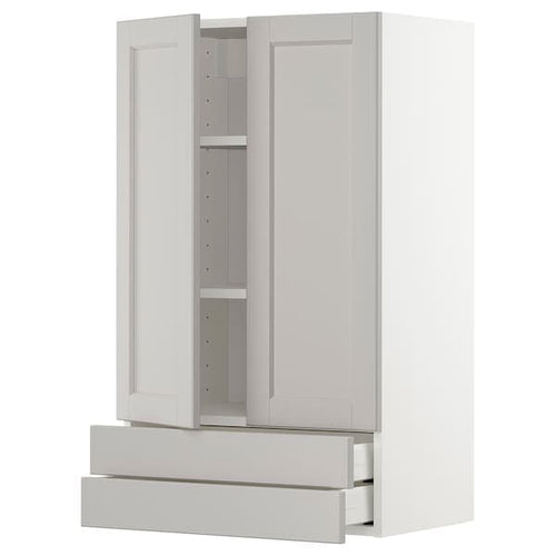 METOD / MAXIMERA - METOD / MAXIMERA Wall cabinet w 2 doors/2 drawers, white/Lerhyttan light grey, 60x100 cm