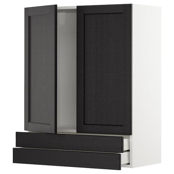 METOD / MAXIMERA - Wall cabinet w 2 doors/2 drawers, white/Lerhyttan black stained , 80x100 cm - best price from Maltashopper.com 19459121