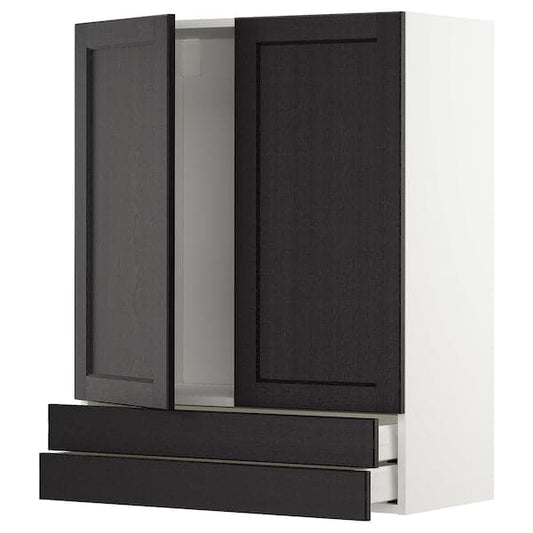 Ikea METOD / MAXIMERA - Wall cabinet w 2 doors/2 drawers, white/Lerhyttan black stained , 80x100 cm