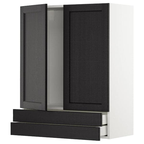 METOD / MAXIMERA - Wall cabinet w 2 doors/2 drawers, white/Lerhyttan black stained , 80x100 cm