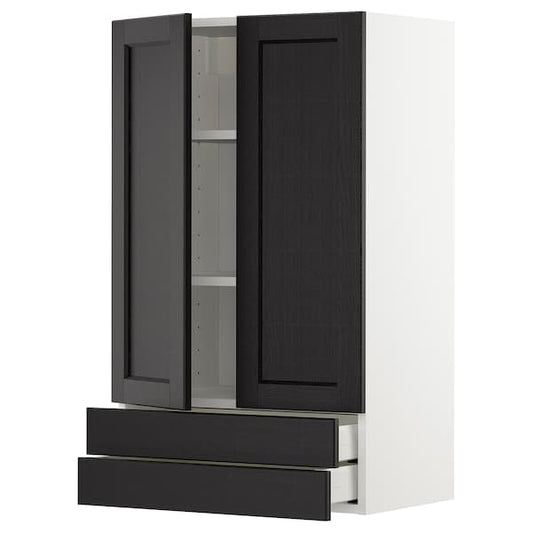 METOD / MAXIMERA - Wall cabinet w 2 doors/2 drawers, white/Lerhyttan black stained , 60x100 cm - best price from Maltashopper.com 79469160