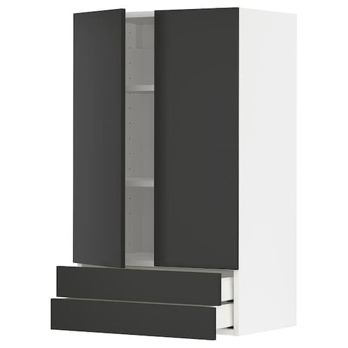METOD / MAXIMERA - Wall cabinet w 2 doors/2 drawers, white/Nickebo matt anthracite, 60x100 cm