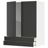 METOD / MAXIMERA wall cabinet w 2 doors/2 drawers, white/Nickebo matt anthracite, 80x100 cm