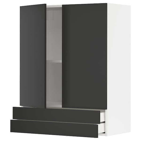METOD / MAXIMERA - Wall cabinet w 2 doors/2 drawers, white/Nickebo matt anthracite, 80x100 cm - best price from Maltashopper.com 89498685