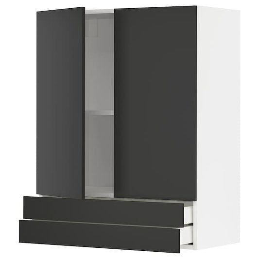 Ikea METOD / MAXIMERA - Wall cabinet w 2 doors/2 drawers, white/Nickebo matt anthracite, 80x100 cm