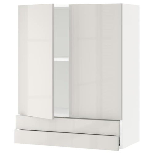 METOD / MAXIMERA - Wall cabinet w 2 doors/2 drawers, white/Ringhult light grey, 80x100 cm