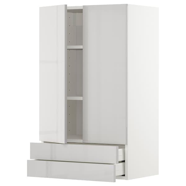 METOD / MAXIMERA - Wall cabinet w 2 doors/2 drawers, white/Ringhult light grey, 60x100 cm