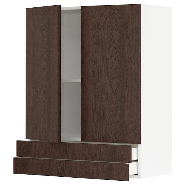 METOD / MAXIMERA - Wall cabinet w 2 doors/2 drawers, white/Sinarp brown , 80x100 cm