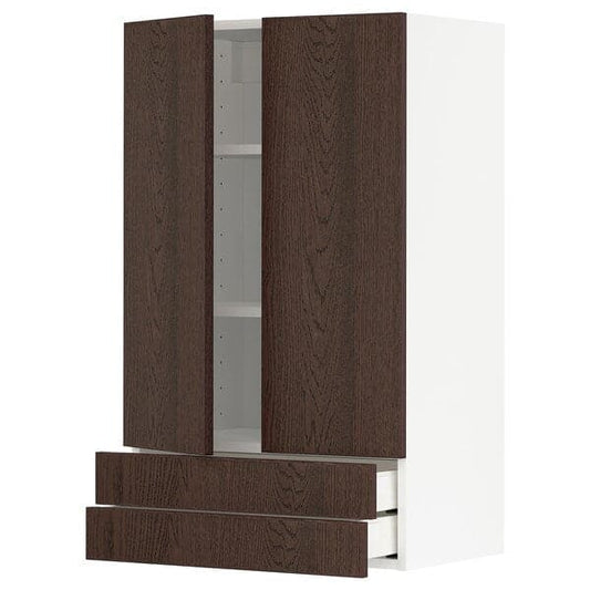 Ikea METOD / MAXIMERA - Wall cabinet w 2 doors/2 drawers, white/Sinarp brown , 60x100 cm