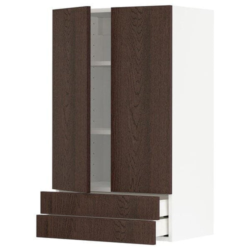 METOD / MAXIMERA - Wall cabinet w 2 doors/2 drawers, white/Sinarp brown , 60x100 cm