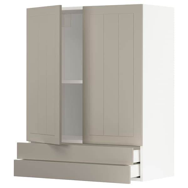 Ikea METOD / MAXIMERA - Wall cabinet w 2 doors/2 drawers, white/Stensund beige, 80x100 cm