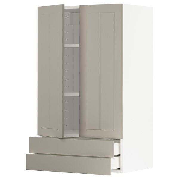 METOD / MAXIMERA - Wall cabinet w 2 doors/2 drawers, white/Stensund beige, 60x100 cm - best price from Maltashopper.com 59459256