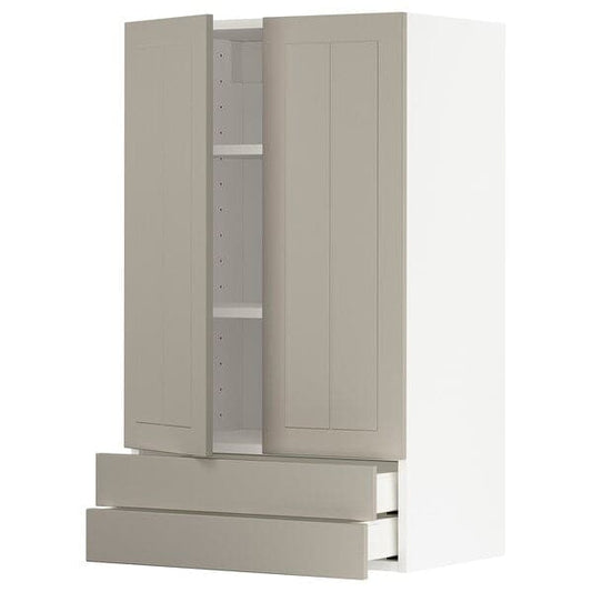 METOD / MAXIMERA - Wall cabinet w 2 doors/2 drawers, white/Stensund beige, 60x100 cm - best price from Maltashopper.com 59459256