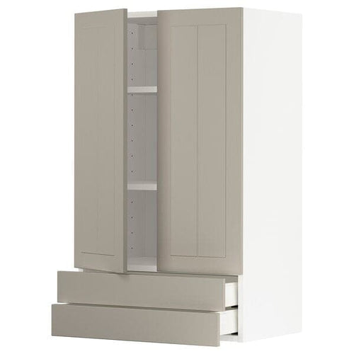 METOD / MAXIMERA - METOD / MAXIMERA Wall cabinet w 2 doors/2 drawers, white/Stensund beige, 60x100 cm