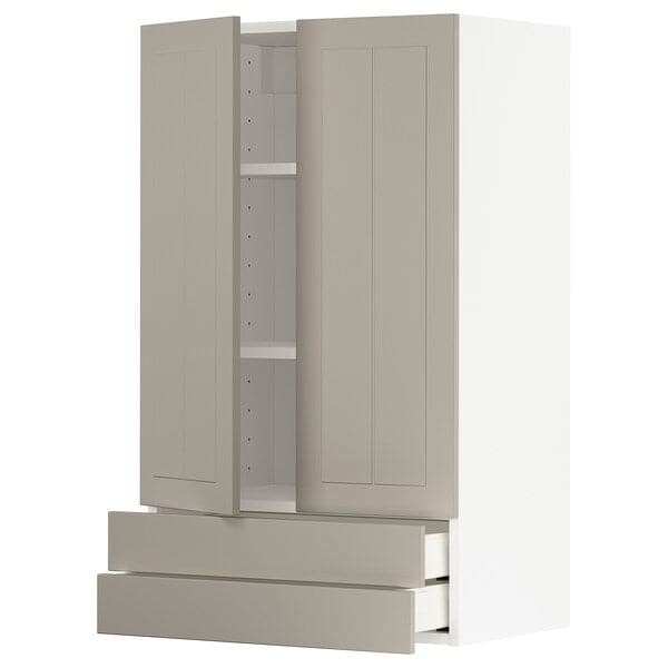 METOD / MAXIMERA - Wall cabinet w 2 doors/2 drawers, white/Stensund beige, 60x100 cm