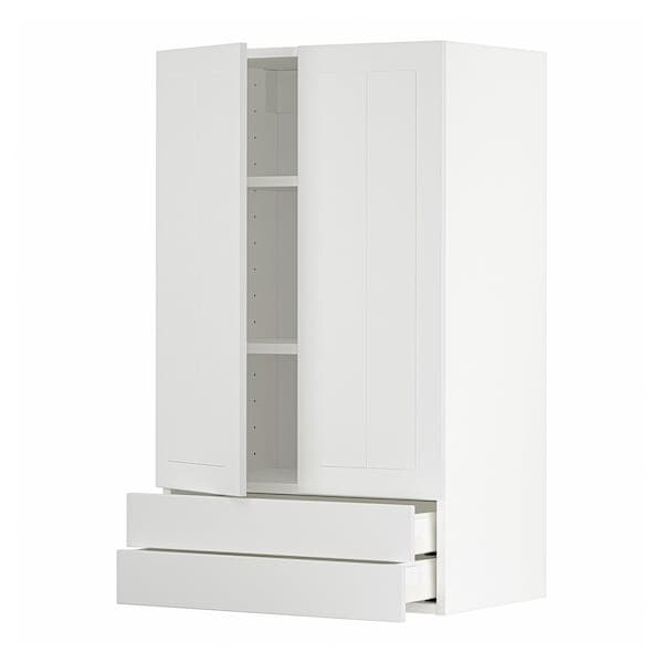 METOD / MAXIMERA - Wall cabinet w 2 doors/2 drawers, white/Stensund white, 60x100 cm - best price from Maltashopper.com 49468591