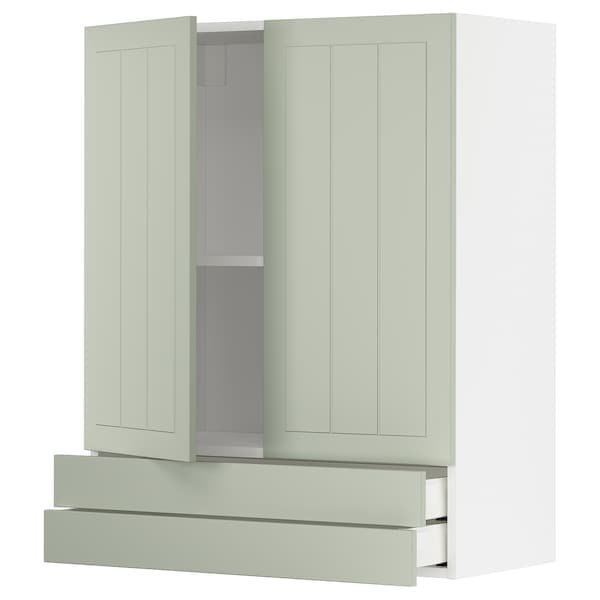 METOD / MAXIMERA - Wall cabinet w 2 doors/2 drawers, white/Stensund light green, 80x100 cm