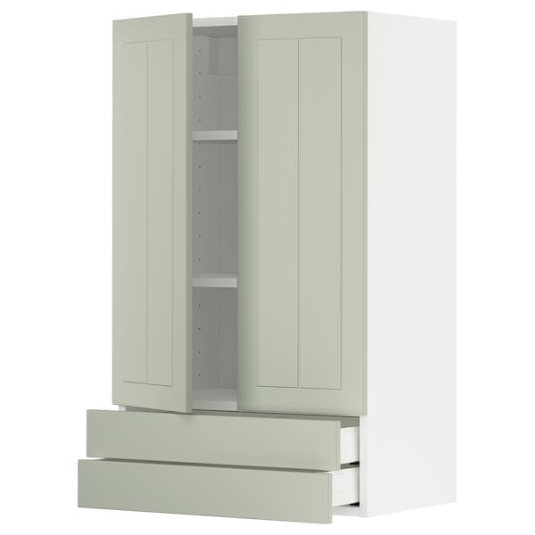 Ikea METOD / MAXIMERA - Wall cabinet w 2 doors/2 drawers, white/Stensund light green, 60x100 cm