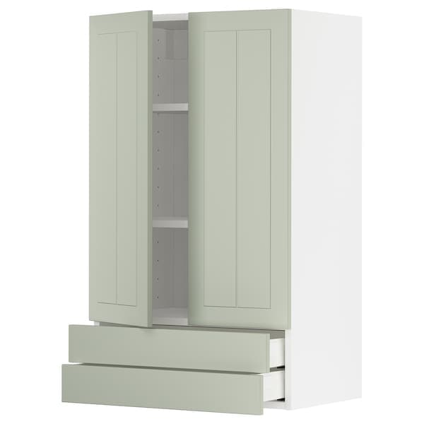 METOD / MAXIMERA - Wall cabinet w 2 doors/2 drawers, white/Stensund light green, 60x100 cm