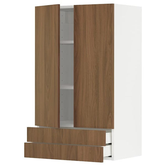 Ikea METOD / MAXIMERA - Wall cabinet w 2 doors/2 drawers, white/Tistorp brown walnut effect, 60x100 cm
