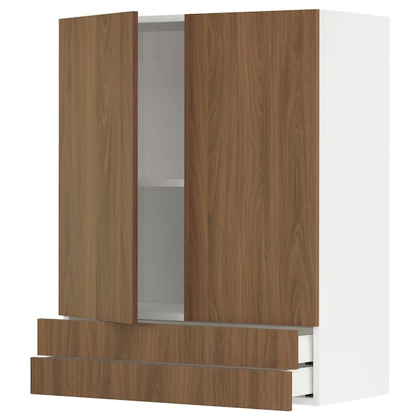 Ikea METOD / MAXIMERA - Wall cabinet w 2 doors/2 drawers, white/Tistorp brown walnut effect, 80x100 cm