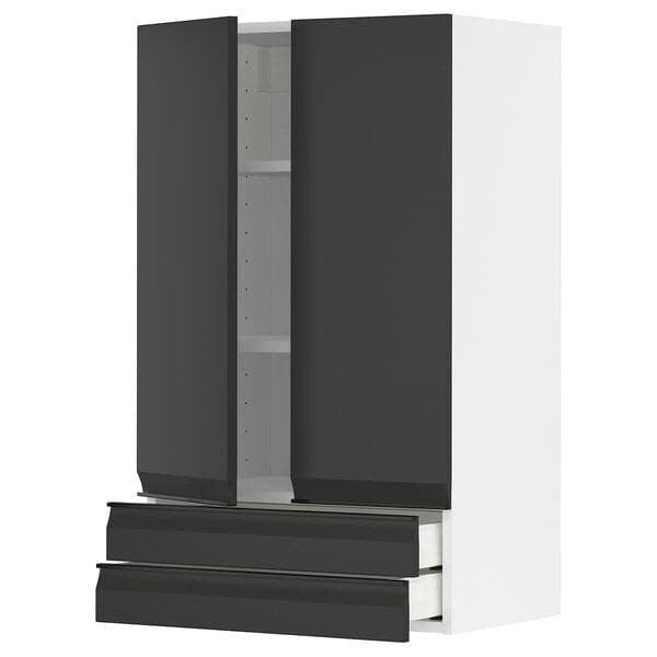 Ikea METOD / MAXIMERA - Wall cabinet w 2 doors/2 drawers, white/Upplöv matt anthracite , 60x100 cm