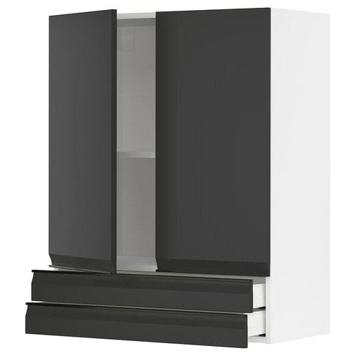 METOD / MAXIMERA - Wall cabinet w 2 doors/2 drawers, white/Upplöv matt anthracite , 80x100 cm