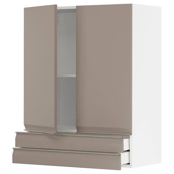 METOD / MAXIMERA - Wall cabinet w 2 doors/2 drawers, white/Upplöv matt dark beige , 80x100 cm