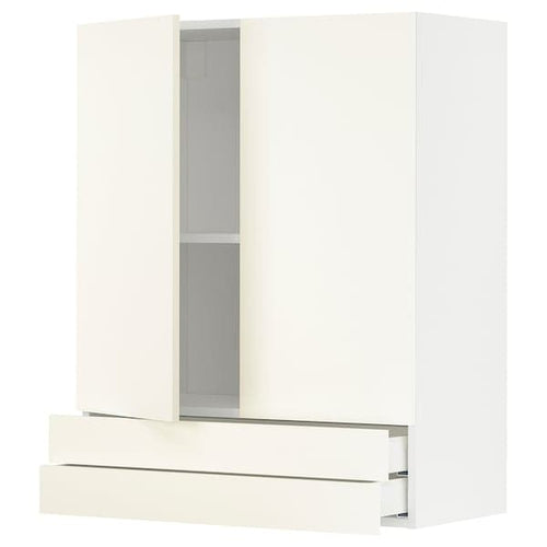 METOD / MAXIMERA - Wall cabinet w 2 doors/2 drawers, white/Vallstena white, 80x100 cm