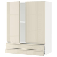 METOD / MAXIMERA - Wall cabinet w 2 doors/2 drawers, white/Voxtorp high-gloss light beige, 80x100 cm - best price from Maltashopper.com 79456916