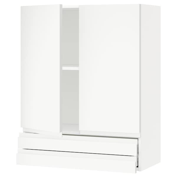 METOD / MAXIMERA - Wall cabinet w 2 doors/2 drawers, white/Voxtorp matt white, 80x100 cm - best price from Maltashopper.com 89455964