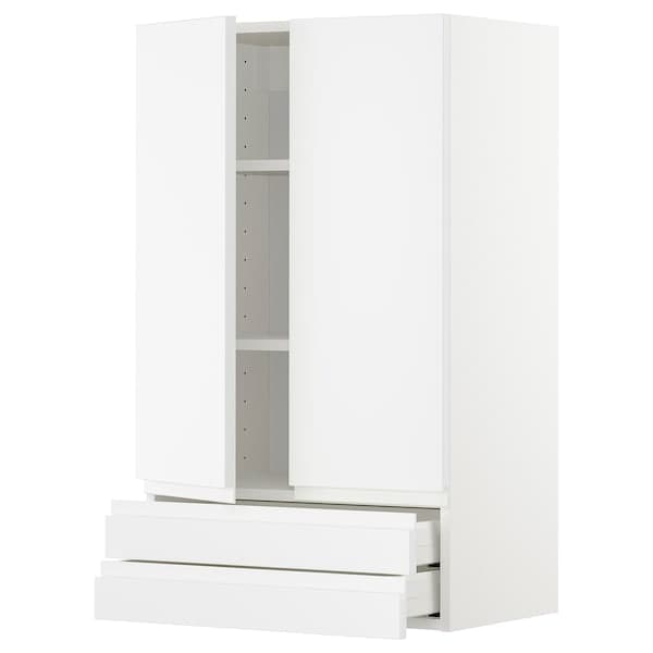 METOD / MAXIMERA - Wall cabinet w 2 doors/2 drawers, white/Voxtorp matt white, 60x100 cm - best price from Maltashopper.com 79458604