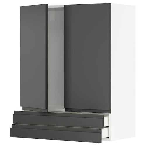 METOD / MAXIMERA - Wall cabinet w 2 doors/2 drawers, white/Voxtorp dark grey, 80x100 cm