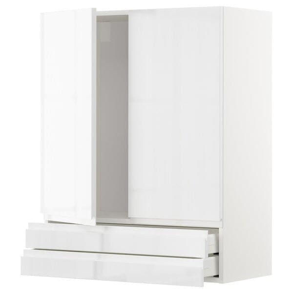 METOD / MAXIMERA - METOD / MAXIMERA Wall cabinet w 2 doors/2 drawers, white/Voxtorp high-gloss/white, 80x100 cm