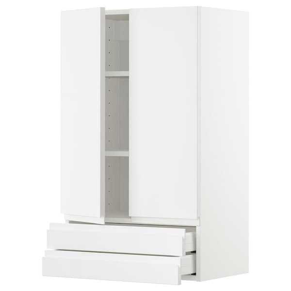 METOD / MAXIMERA - Wall cabinet w 2 doors/2 drawers, white/Voxtorp high-gloss/white, 60x100 cm - best price from Maltashopper.com 99468433